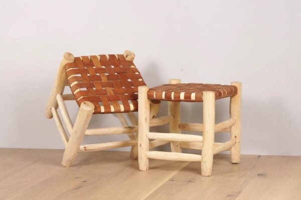 Tabouret Marocain en Bois et Cuir
