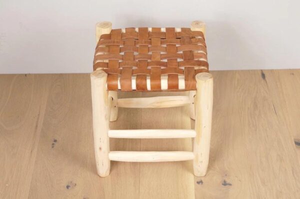 Tabouret Marocain en Bois et Cuir – Image 2
