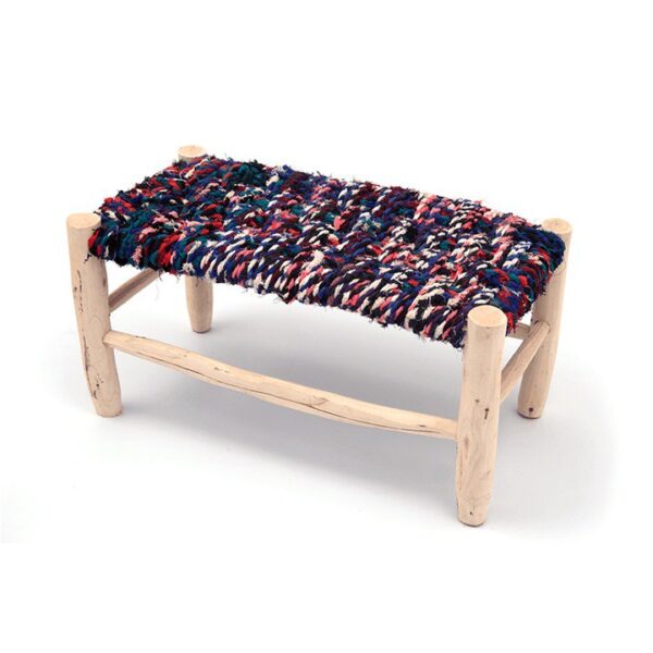 Banc Bouchrouit en Bois Massif avec Assise Tressée – Finition Naturelle – Image 2