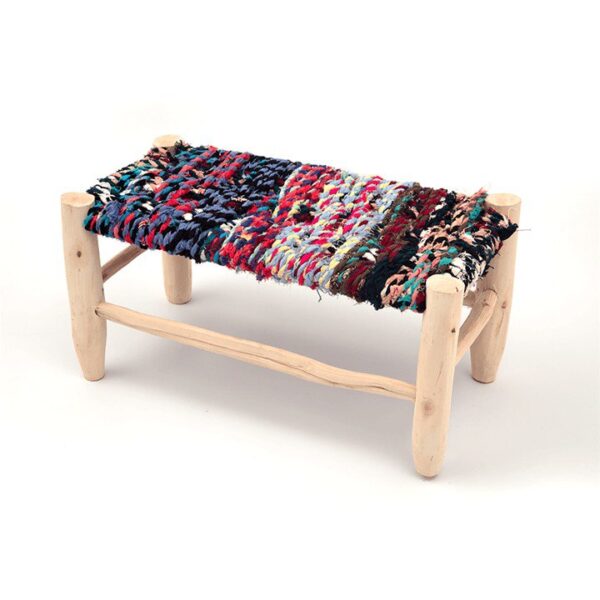 Banc Bouchrouit en Bois Massif avec Assise Tressée – Finition Naturelle