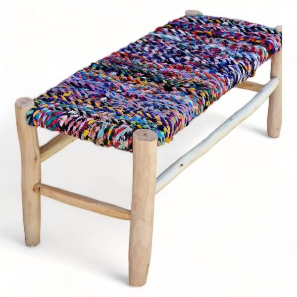 Banc Bouchrouit en Bois Massif avec Assise Tressée – Finition Naturelle – Image 5