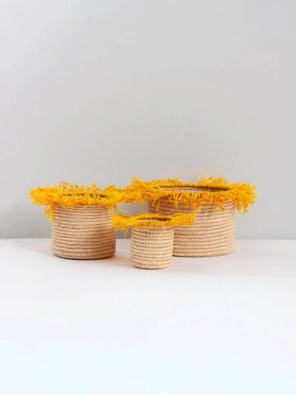 Pots de Rangement en Raphia Faits Main avec Pompons – Image 9