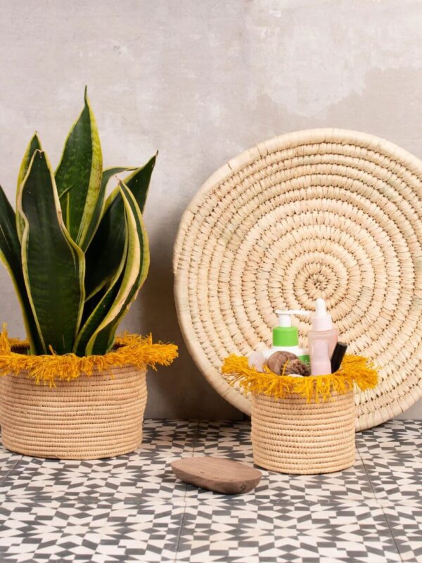 Pots de Rangement en Raphia Faits Main avec Pompons – Image 6
