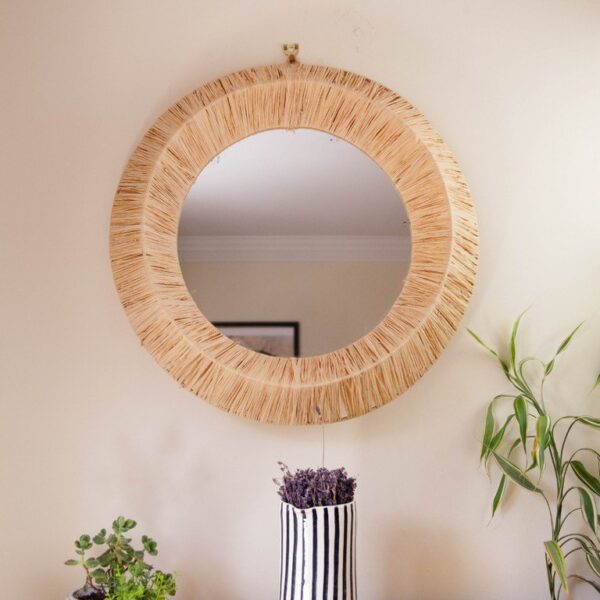 Miroir Rond Murale en Raphia Fait Main – Image 2