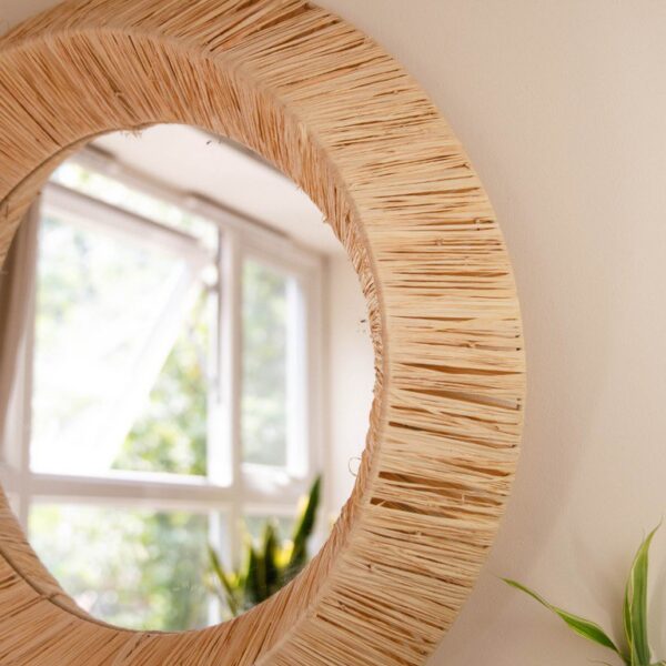 Miroir Rond Murale en Raphia Fait Main – Image 3