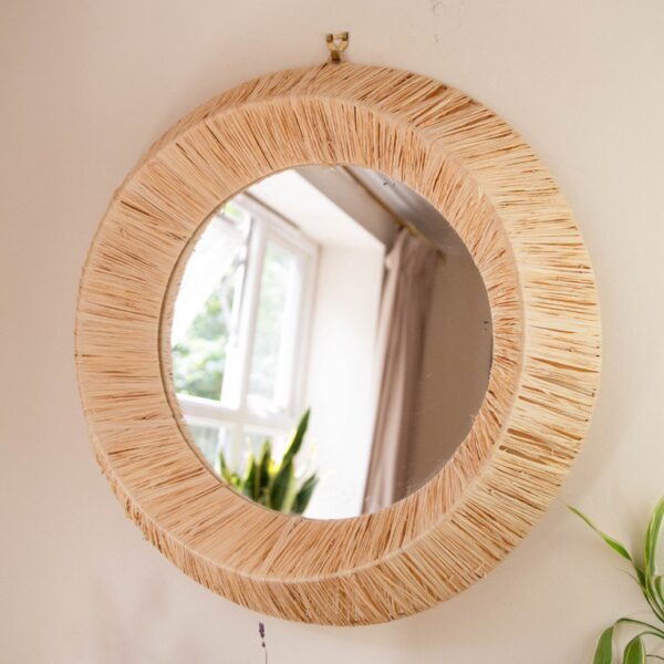 Miroir Rond Murale en Raphia Fait Main