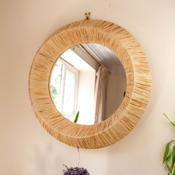 Miroir Rond Murale en Raphia Fait Main – Image 4