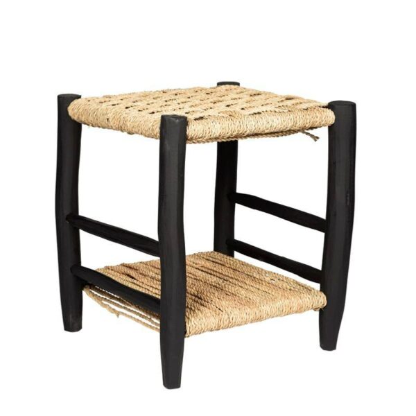 Table de Nuit Artisanale en Bois Brut et Palmier – Image 7