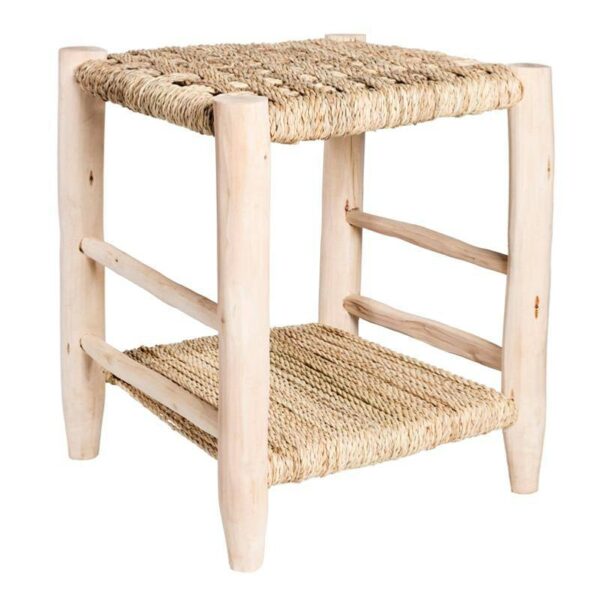 Table de Nuit Artisanale en Bois Brut et Palmier – Image 3
