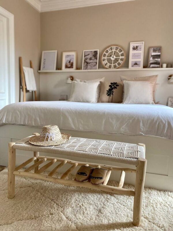 Banc Marocain en Bois avec Rangement pour Chaussures
