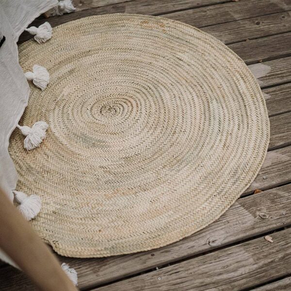 Tapis Rond en Paille Tissé à la Main