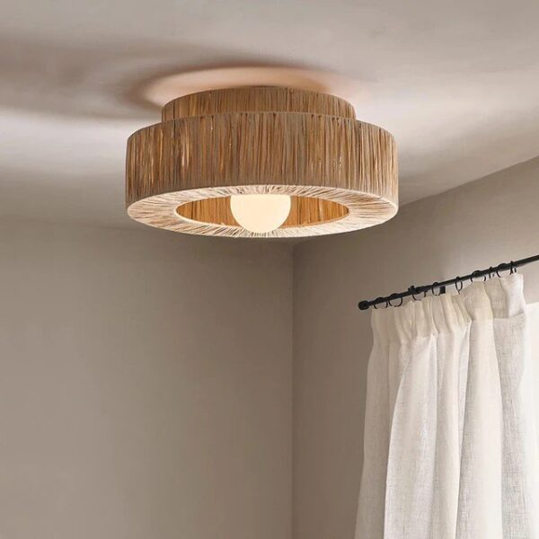 Suspension en Raphia Tissée à la Main – Lampe de Plafond Bohème