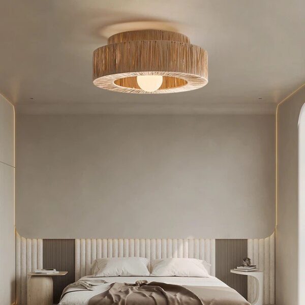 Suspension en Raphia Tissée à la Main – Lampe de Plafond Bohème – Image 3
