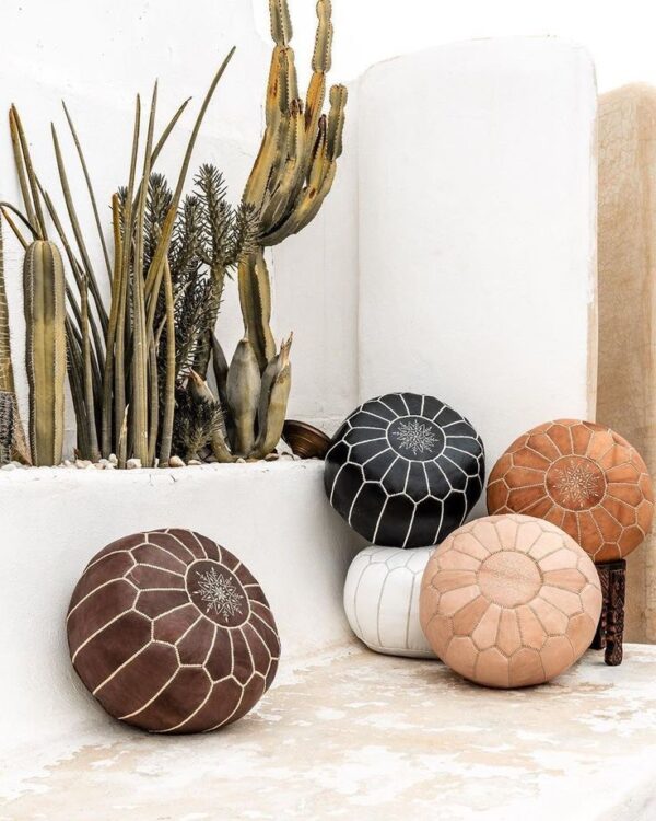 Pouf en Cuir Marocain Fait Main