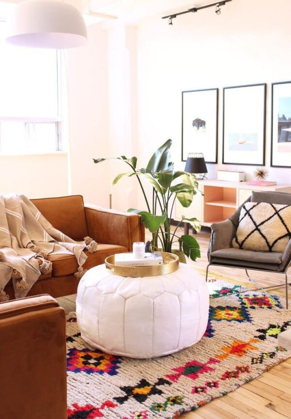 Pouf en Cuir Marocain Fait Main – Image 2