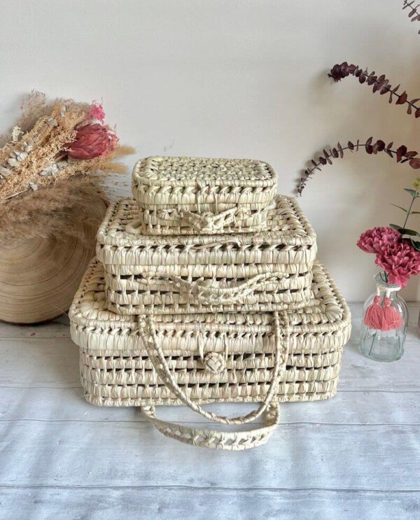 Lot de 3 Valisettes en Feuilles de Palmier – Image 2
