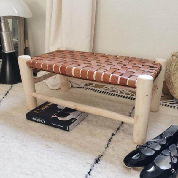 Banc en Bois et Cuir Marocain – Image 9
