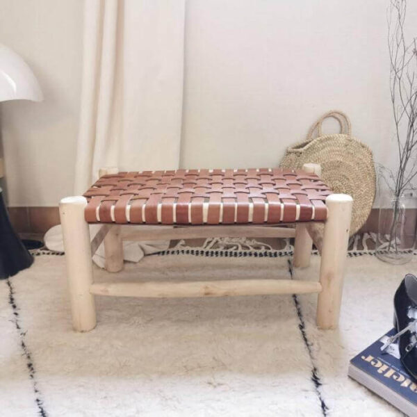 Banc en Bois et Cuir Marocain – Image 10