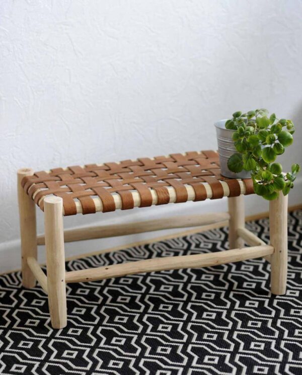 Banc en Bois et Cuir Marocain – Image 8